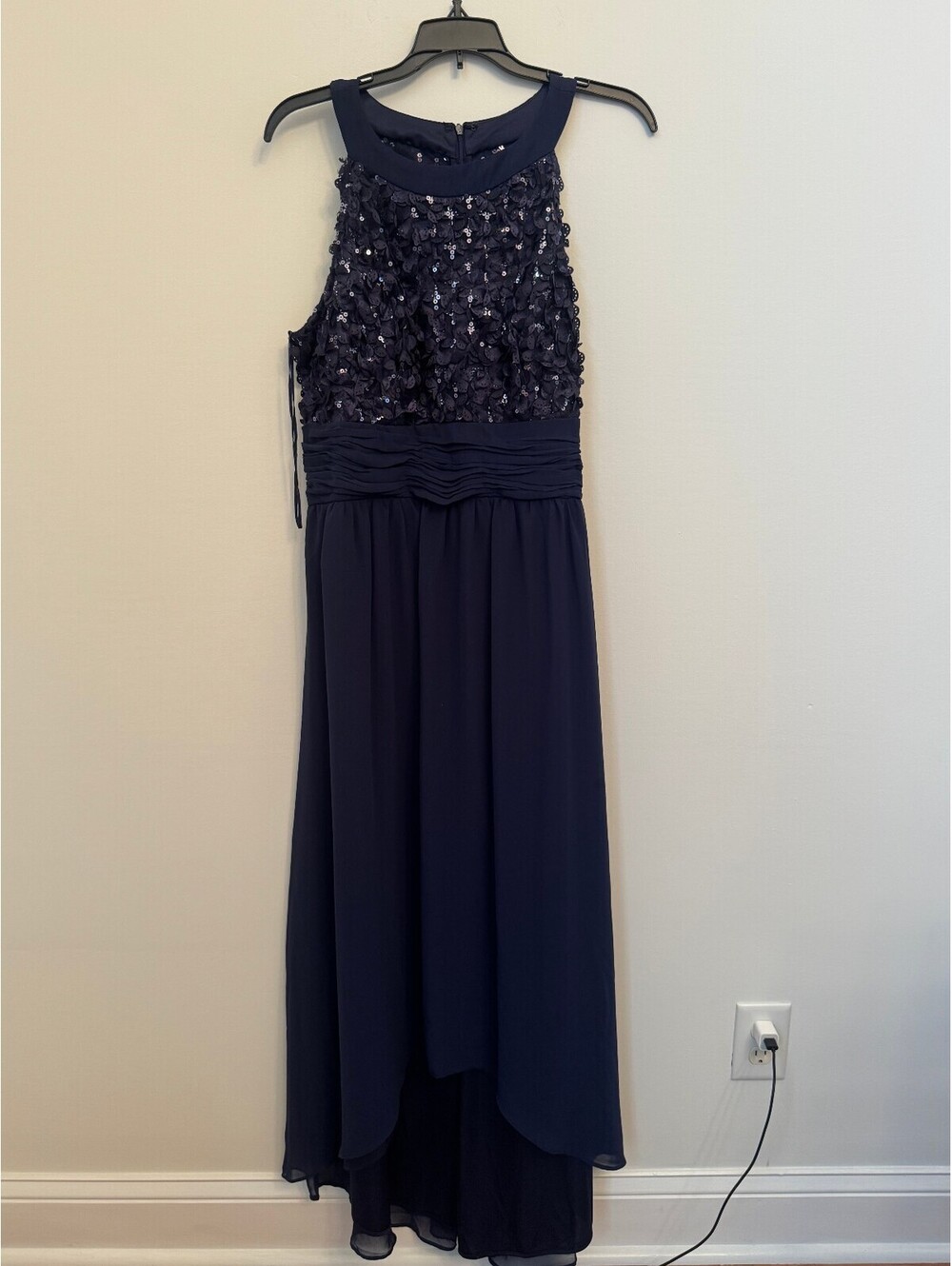 Scarlett navy embellished high-low dress